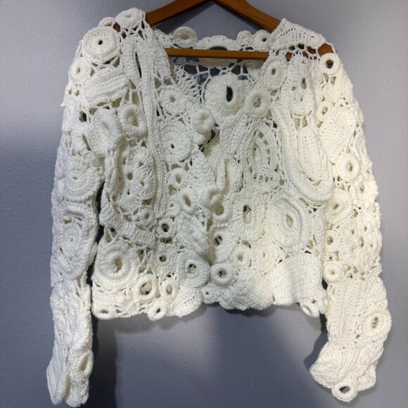 Luxury Crochet Jacket – Handmade Textured Statement Piece in White Size M - Picture 3 of 5